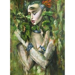 Dryad Painting Woman Canvas Original Art Nude Painting Wall Art Fantasy Sensual Girl Artwork by SviksArtPainting