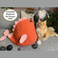 Crochet cat house Fish Digital Instruction Manual in PDF Format Cat furniture Crochet cat cave pdf pattern