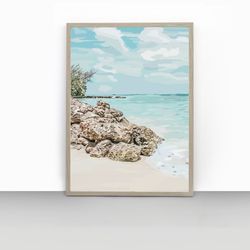 Pastel Beach Art Print | Wall Art Ocean | Landscape Poster | Ocean Inspired Artwork | Boho Ocean coastal decor printable