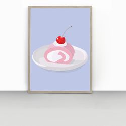 Cake Print | Cake Dessert Wall Art | Kitchen Wall Art Print | Cherry Cake Art | Dessert Poster |Korean Food Printable |