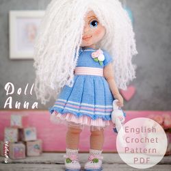 Cute crochet doll Anna, Crochet Doll Pattern, Amigurumi Doll Pattern, Crochet Toy Patterns