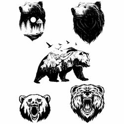 Bear SVG Bundle, Grizzly bear svg, Bear SVG Silhouette, Bear mountain svg, Mountain scenery svg, Camping svg