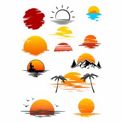 Retro Sunset Svg Bundle, Retro Vintage Svg, Summer Svg Files, Summer Clipart, vintage sunset svg, half sun svg,Beach svg