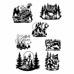 Wildlife Stencils SVG, Mountain Animals Svg Bundle, Bear svg, Wolf svg, Deer svg, Wildlife SVG, Camping SVG,Outdoors Svg