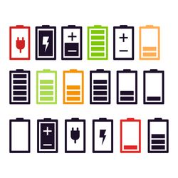 Battery svg, Battery icons, Battery capacity charge level clip arts set Vector Digital File svg, Cell Phone Battery