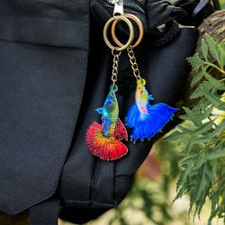 Colorful Guppy Fish Keychain - Lucky Carp Key Ring - Lucky Charm