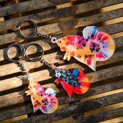 Colorful Plakat Betta Fish Keychain - Lucky Fish Key Ring - Lucky Charm