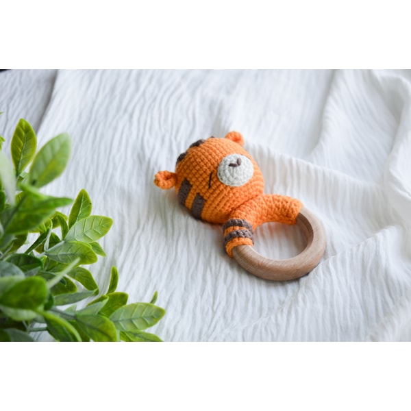 Cute orange tiger crochet rattle for newborn, baby shower gi | Inspire ...