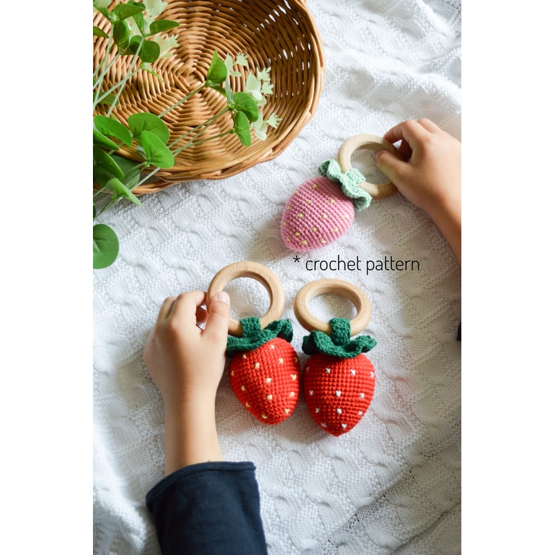 Strawberry baby rattle crochet pattern PDF | Inspire Uplift