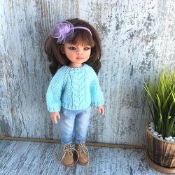 knitted turquoise sweater for Paola Reina doll, Ruby Red,knitted t sweater for Paola Reina doll, Ruby Red, free shipping