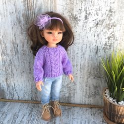 Knitted lavender sweater for Paola Reina doll, Ruby Red, free shipping