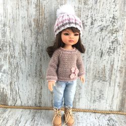 handmade sweater with voluminous flowers for Paola Reina and Ruby Red Fashion Friends dolls, free shipping