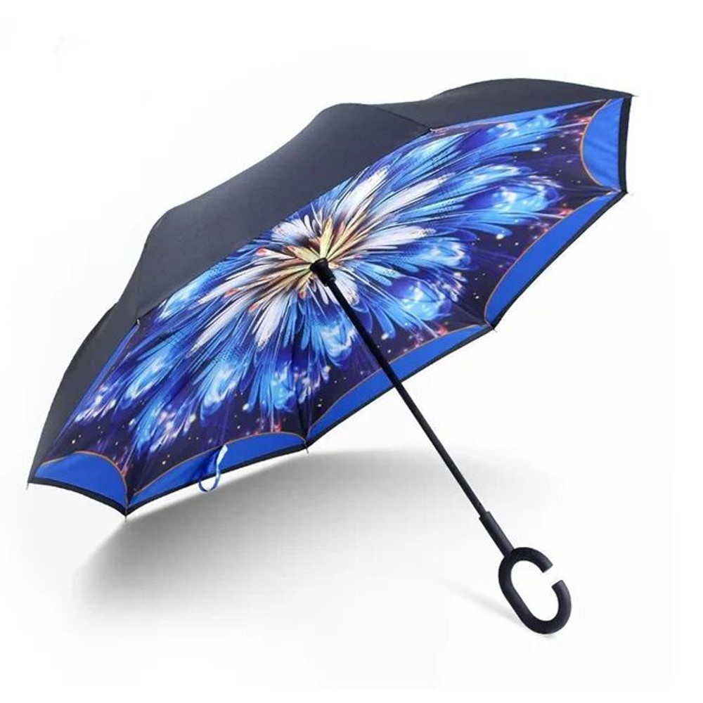 Double Layer Reverse Umbrellablue Flower