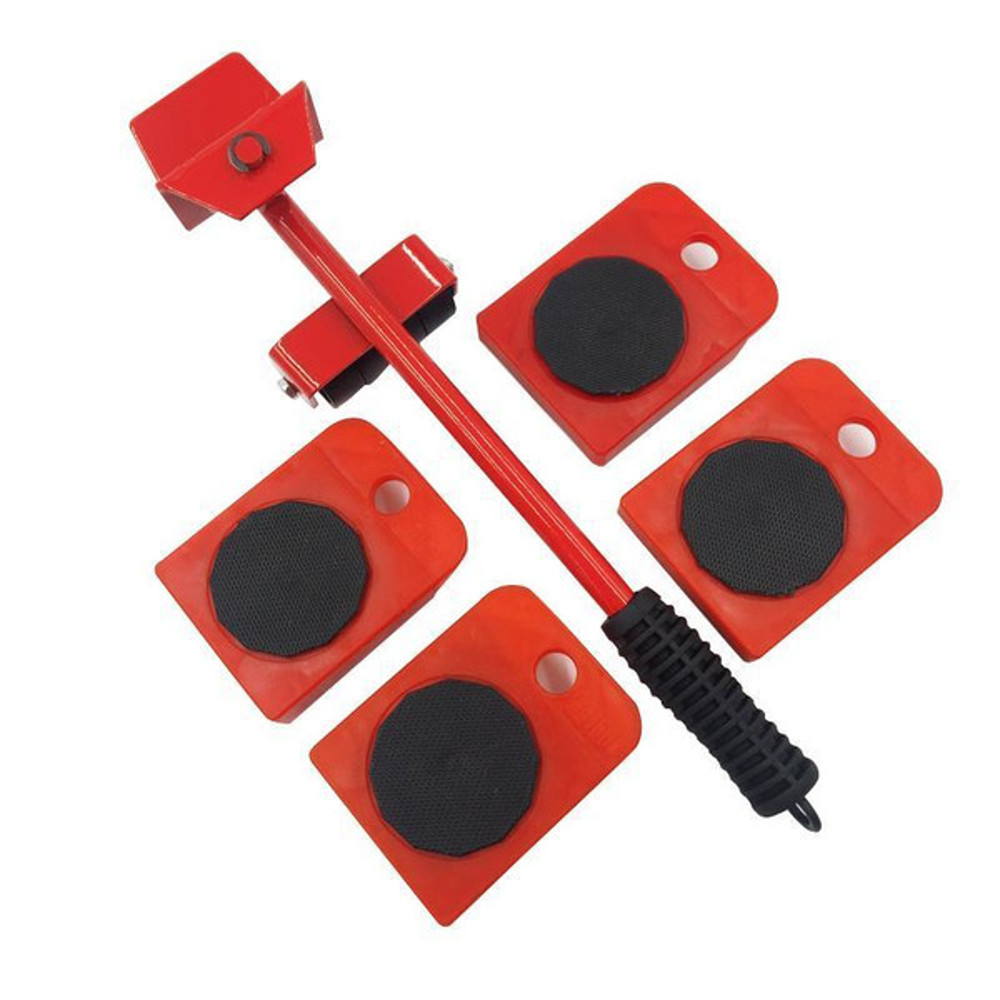 Heavy Duty Furniture Lifter with 4 Movable Wheels - High-Quality ABS Plastic & Steel, Red, Eliminates Back Pain 4
