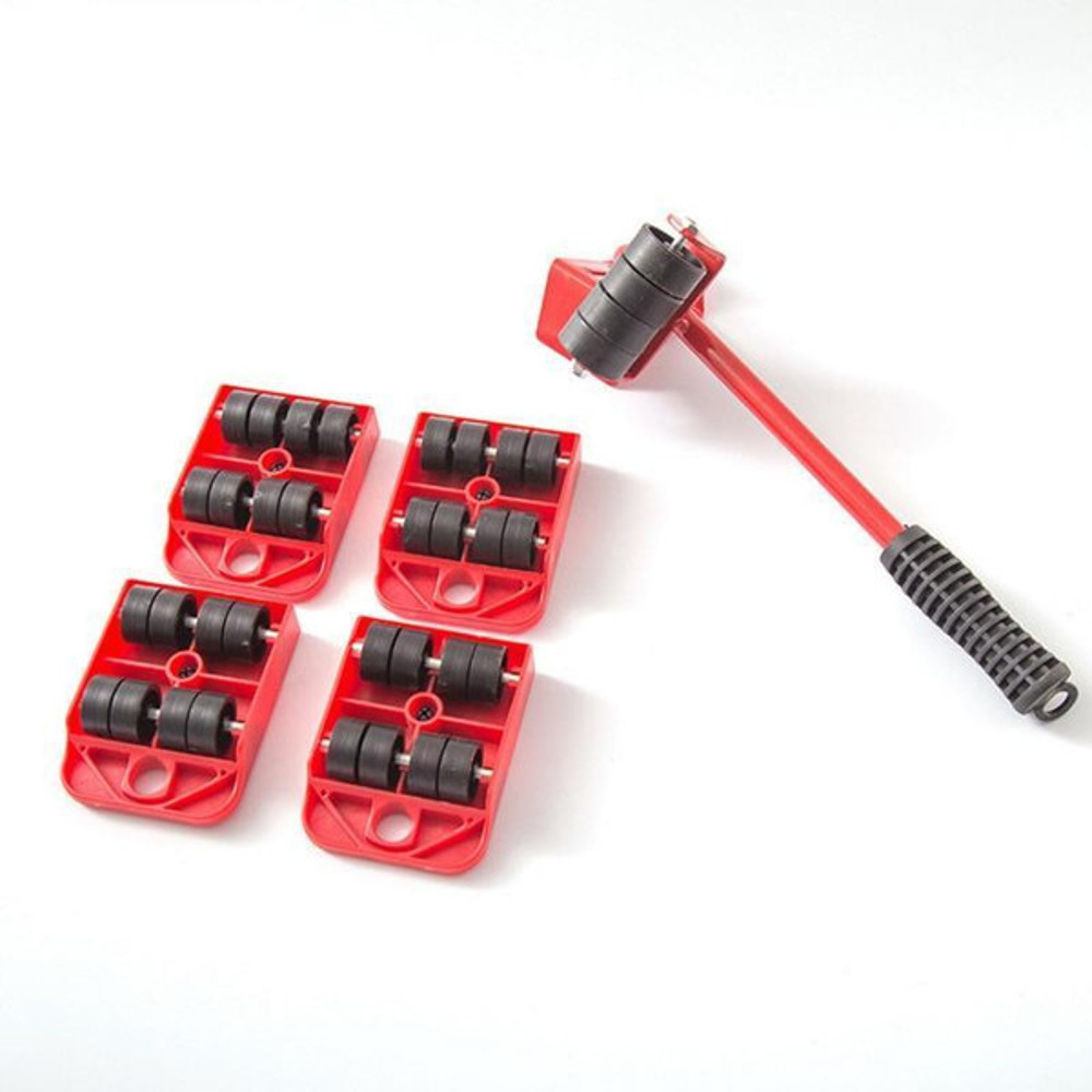 Heavy Duty Furniture Lifter with 4 Movable Wheels - High-Quality ABS Plastic & Steel, Red, Eliminates Back Pain 3