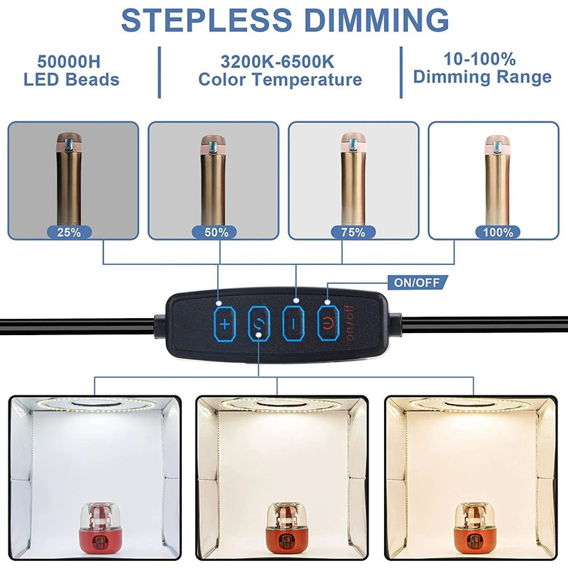 Compact Photo Tent with 120 LED Lights and Carry Bag