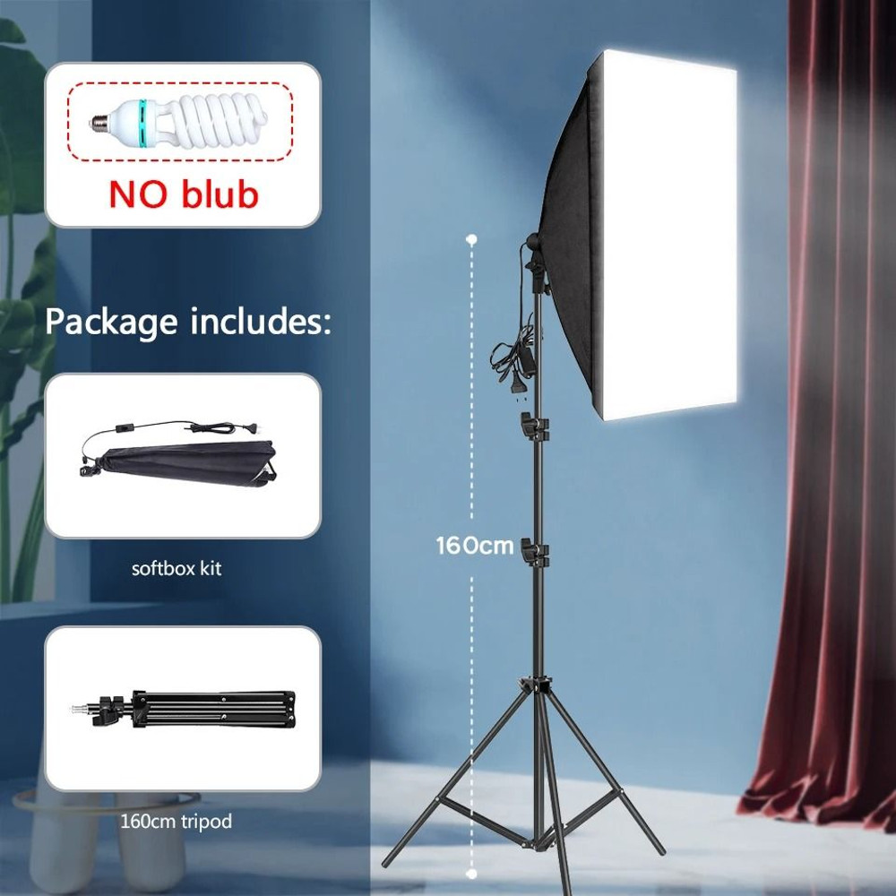 Professional Softbox Lighting Kit With Tripod  Bulb  E27 Photo Studio Light System 6