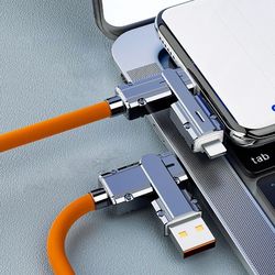 4-in-1 fast charging cable – 100w quick charger for iphone, ipad, samsung, xiaomi | usb type-c, 3.3ft car data cable