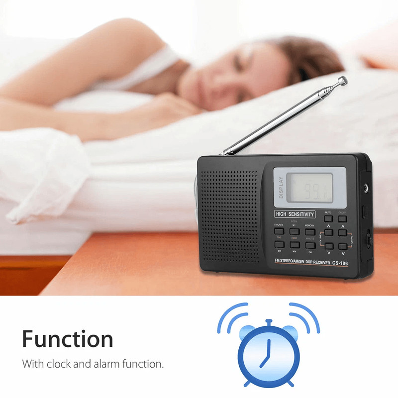 Portable FMAMSWLWTV Radio Receiver W LCD Screen Alarm USB Rechargeable Stereo Sound 3