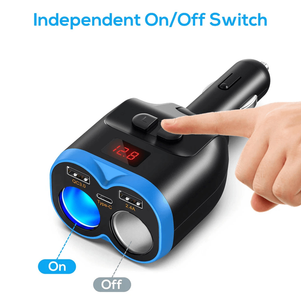 Car Cigarette Lighter Socket Dual USB Charger Adapter With Fast Charging TypeC Port Voltage Display 3