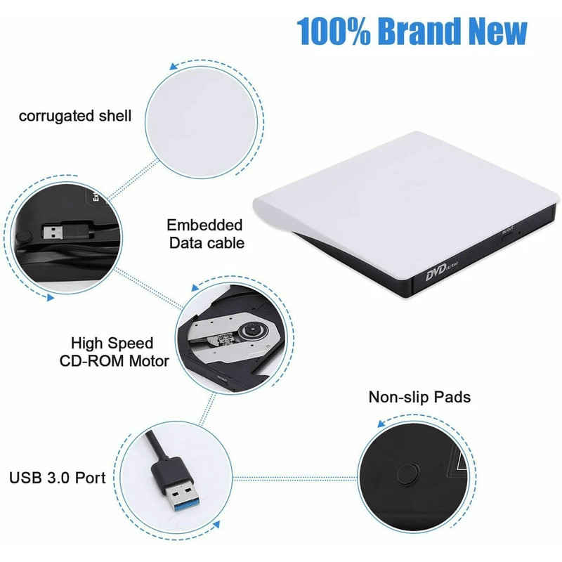 USB Slim External CD DVD Drive Burner Writer Player For PC Laptop Macbook 3