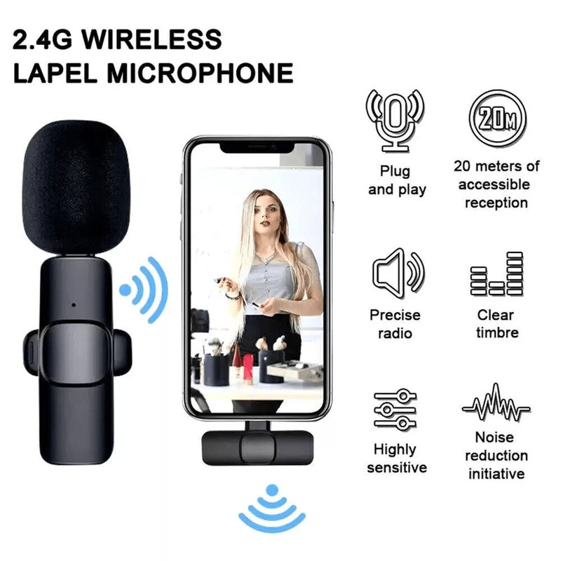 Mini Wireless Lavalier Mic Audio Video Recording Microphone For IPhone Vlogging Interviews 1