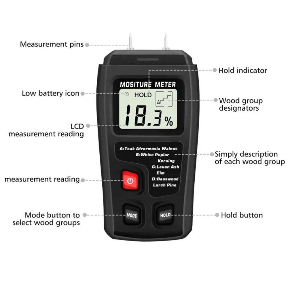 Digital LCD Wood Moisture Meter Accurate Tester For Firewood Paper Cardboard 1