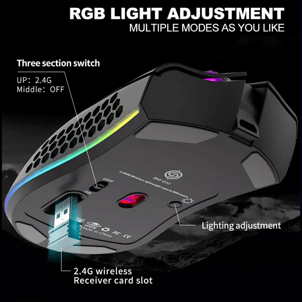Wireless Gaming Mouse Rechargeable Cordless Optical RGB LED Backlit For PC Laptop 6