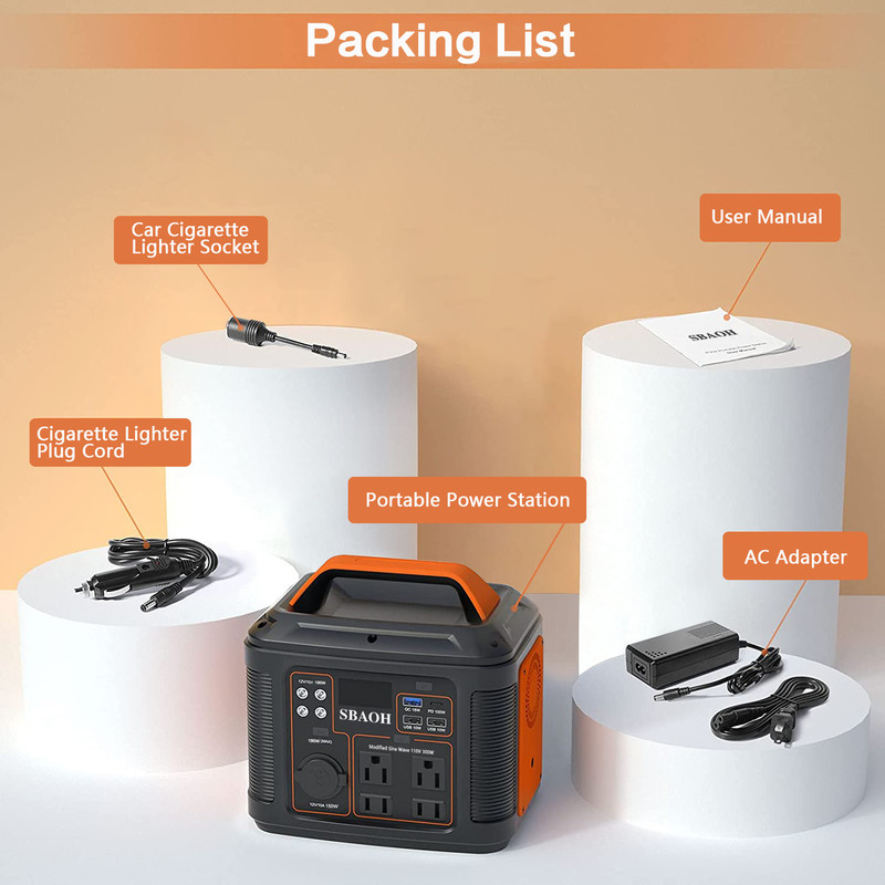 Portable Power Station, Ports, Car Socket & LED Flashlight Solar Generator