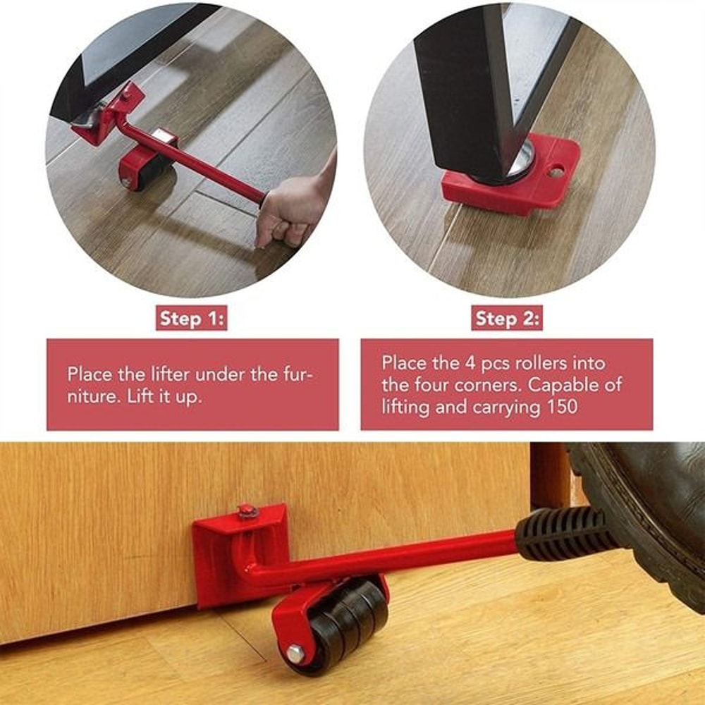 Heavy Duty Furniture Lifter With 4 Movable Wheels HighQuality ABS Plastic Steel Red Eliminates Ba