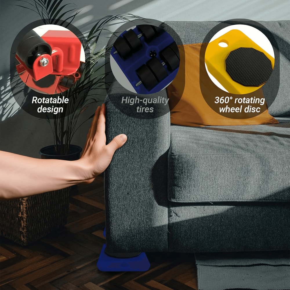 Heavy Duty Furniture Lifter with 4 Movable Wheels - High-Quality ABS Plastic & Steel, Red, Eliminates Back Pain