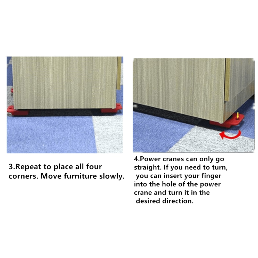 Heavy Duty Furniture Lifter with 4 Movable Wheels - High-Quality ABS Plastic & Steel, Red, Eliminates Back Pain