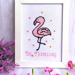 be flamazing cross stitch pattern pdf by crossstitchingforfun instant download, flamingo cross stitch pattern pdf