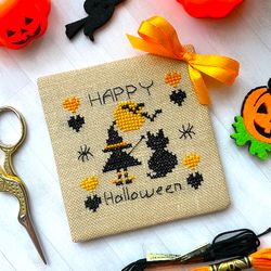 witch and cat halloween ornament by crossstitchingforfun cross stitch pattern pdf instant download