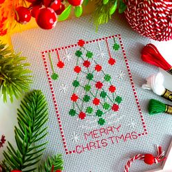 merry garland christmas tree cross stitch pattern pdf by crossstitchingforfun instant download