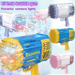 69 Holes Bubble Machine Outdoor, Colorful Light Strong Wind Bubble Guns for Kids Toys, Bubbles Party Bag Fillers Summer