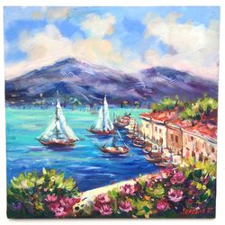 Seascapes Original Oil Painting Landscape Sailboat Boat Art Beach Sail Blue Sea