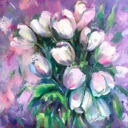 Original Painting square Flowers Gift Art Decor White flowers on Canvas