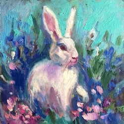 Rabbit Painting Art Bunny Small Gift Art Miniature Oil Artwork Original