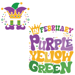 in february we wear purple yellow green svg