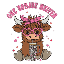 cute one boujee heifer pink highland cow svg