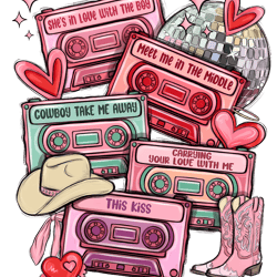 western 90s country music cassettes valentines png