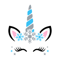 snowflake unicorn   instant digital download   svg   girl unicorn face christmas winter
