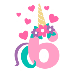 Cute Sixth Birthday Unicorn SVG
