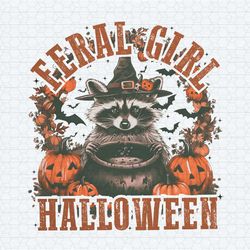 retro feral girl halloween pumpkin raccoon witch png