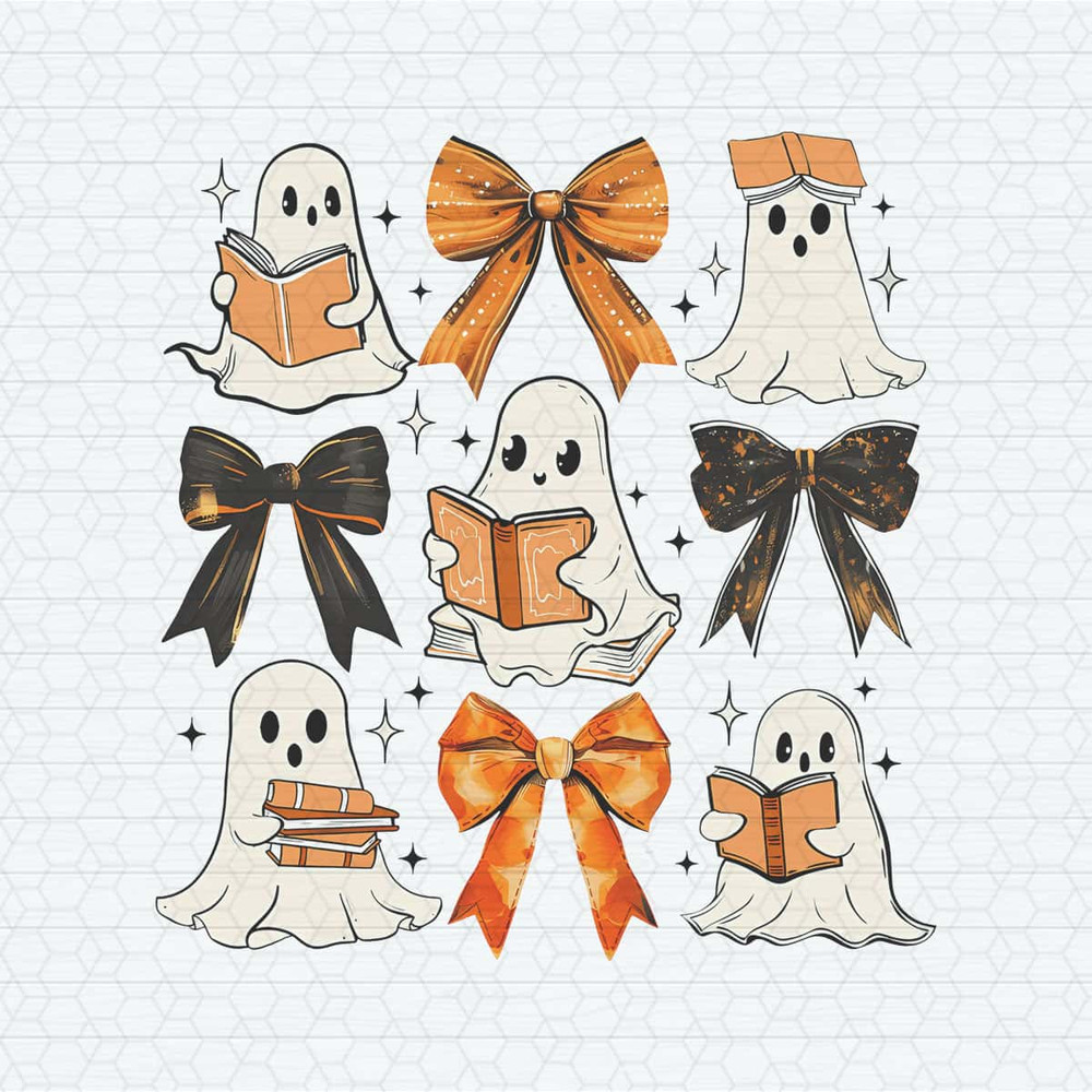 Teacher Halloween Bow Ghost Reading PNG.jpg
