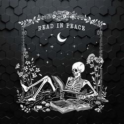 read in peace skeleton book halloween svg