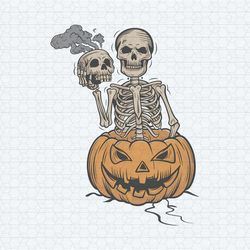 pumpkin skeleton holding skull svg