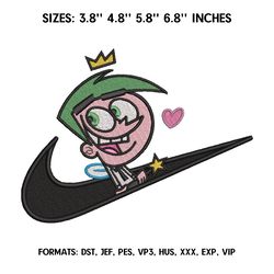 cosmo embroidery design file, the fairly oddparents anime embroidery design, machine embroidery pattern.