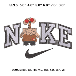 nike walle embroidery design file, wall e anime embroidery design, machine embroidery pattern.